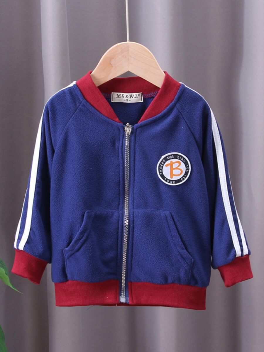

Lovely Sportswear Mandarin Collar Patchwork Navy Blue Boy Jacket