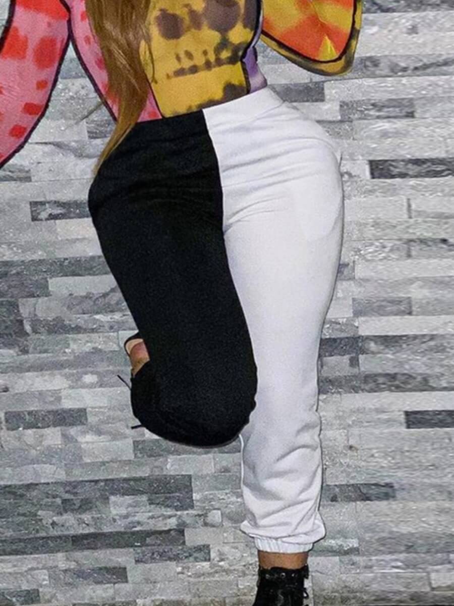 

Lovely Casual Elastic Waist Stitching Black Pants