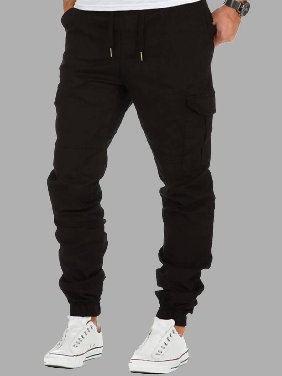 

Lovely Trendy Drawstring Side Pocket Black Men Pants