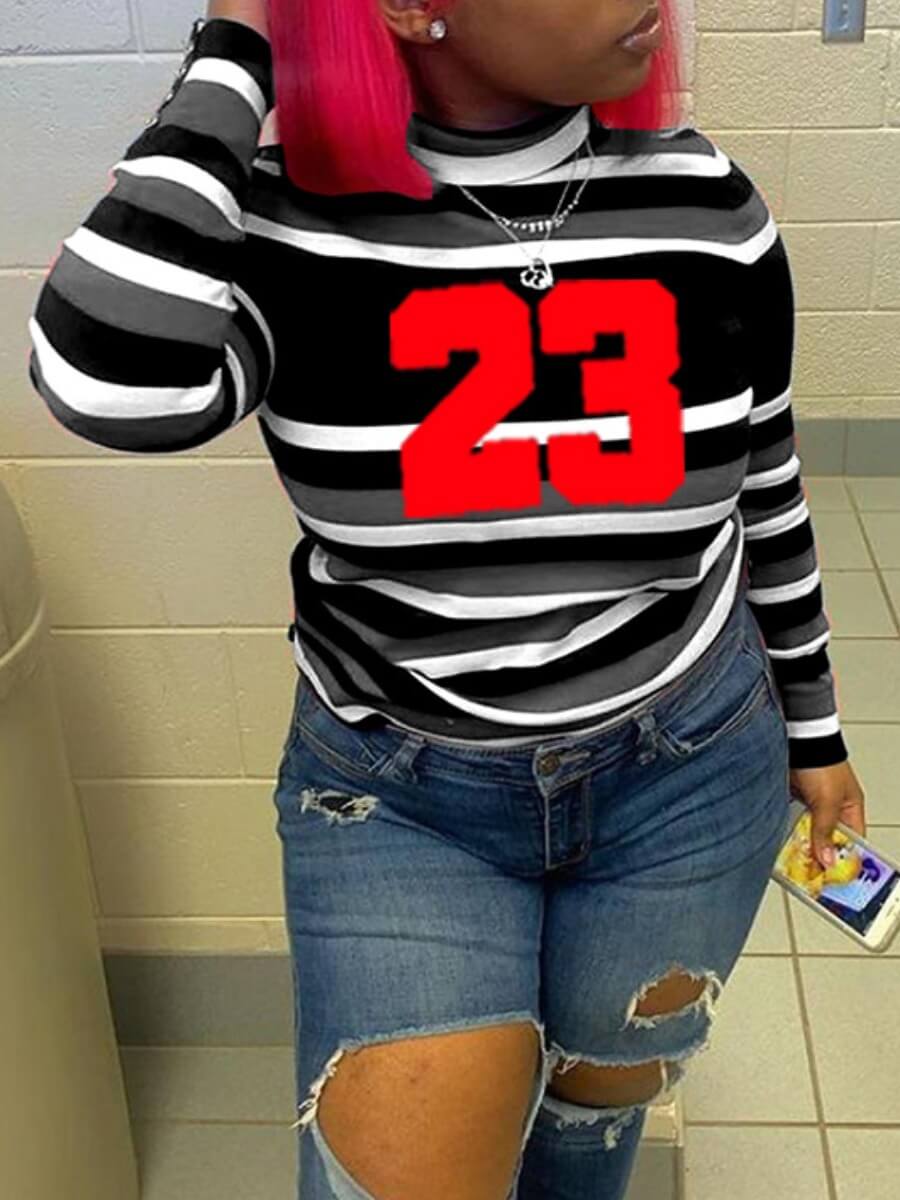 

Lovely Casual Letter Print Striped Black T-shirt