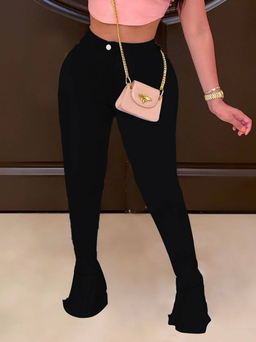 Lovely Trendy High-waisted Flared Black Jeans