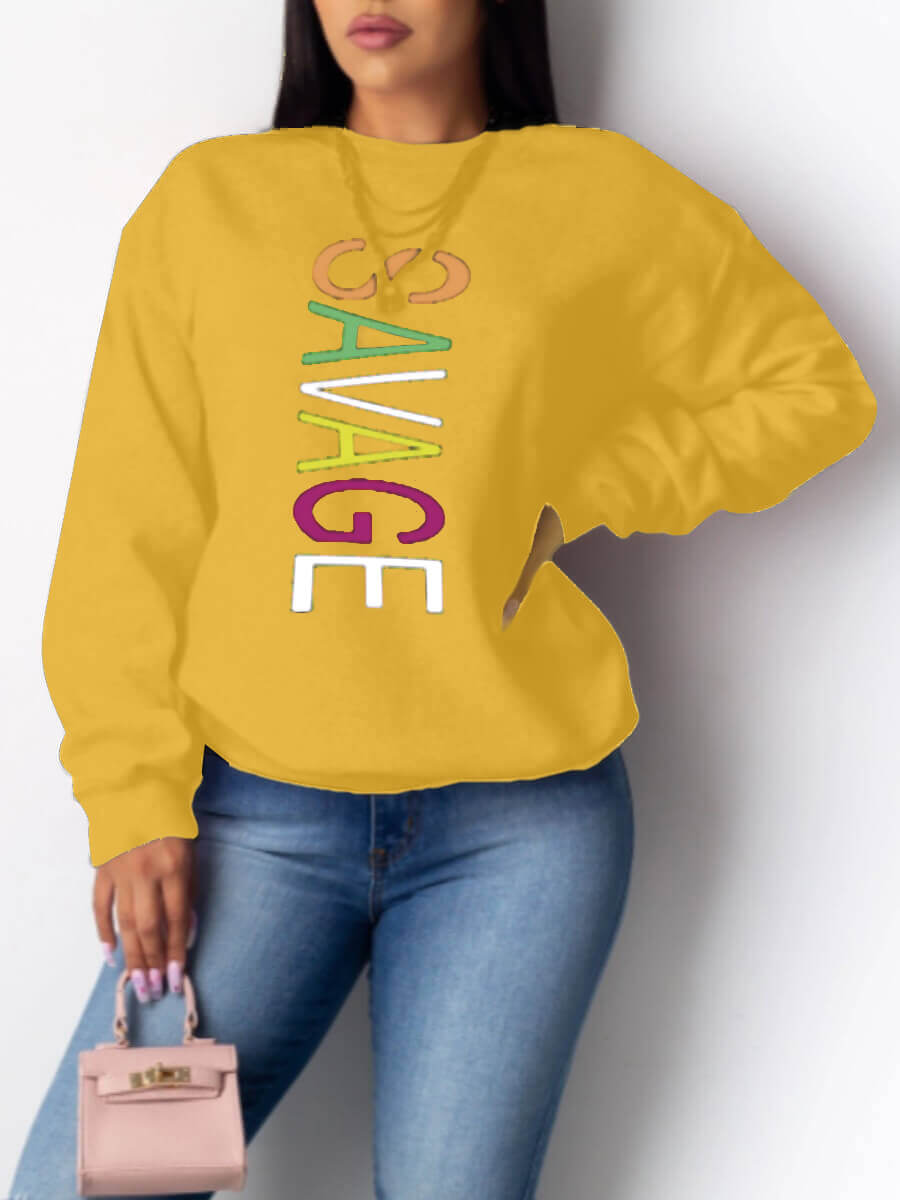 

Lovely Casual O Neck Letter Print Yellow Hoodie