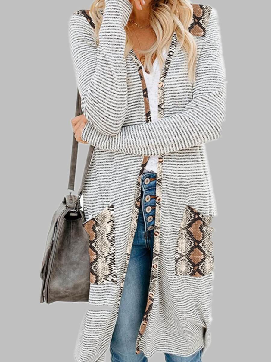 

Lovely Casual Cobra Print Pocket Patched Coat