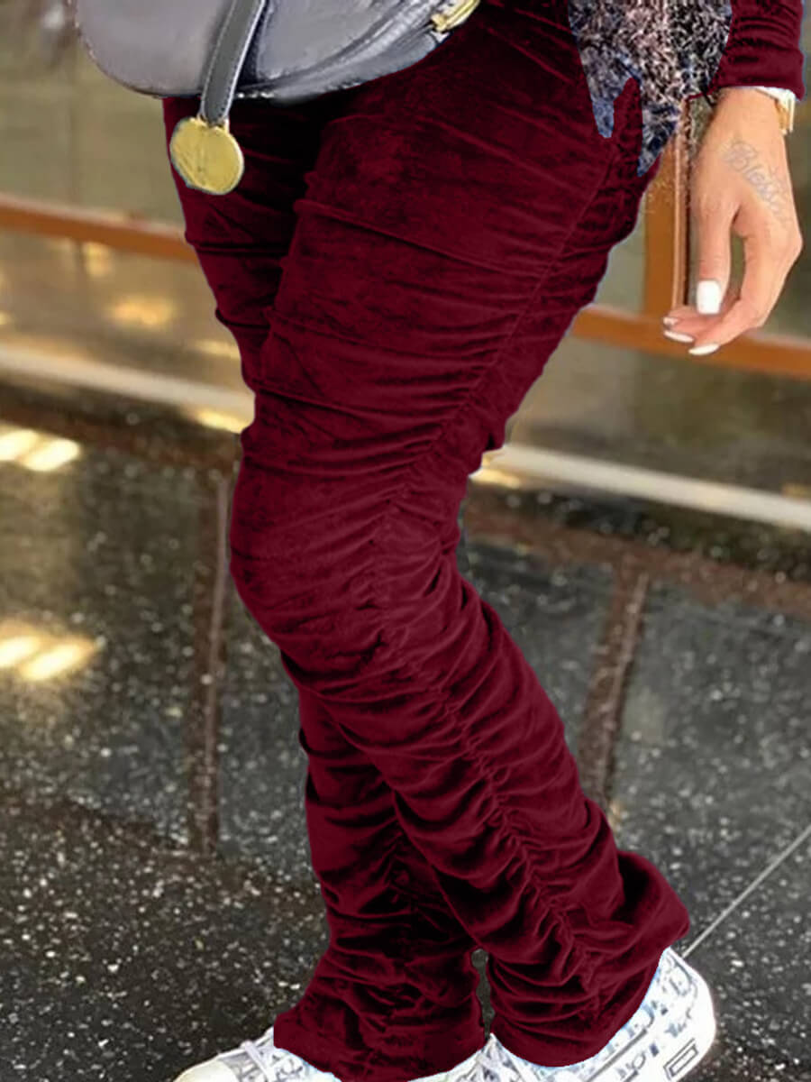 

Lovely Casual Mid Waist Fold Design Red Plus Size Pants
