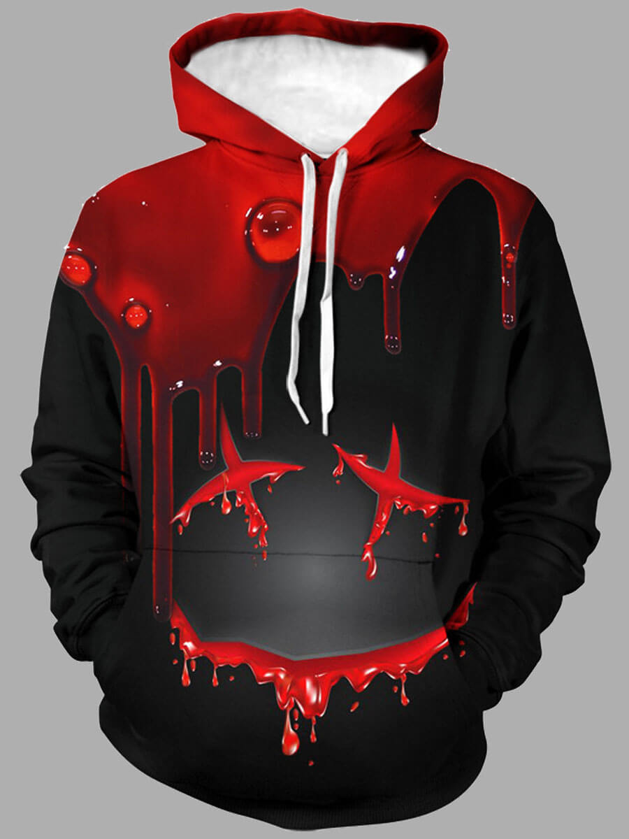 

Lovely Men Street Graffiti Print Patchwork Black Hoodie