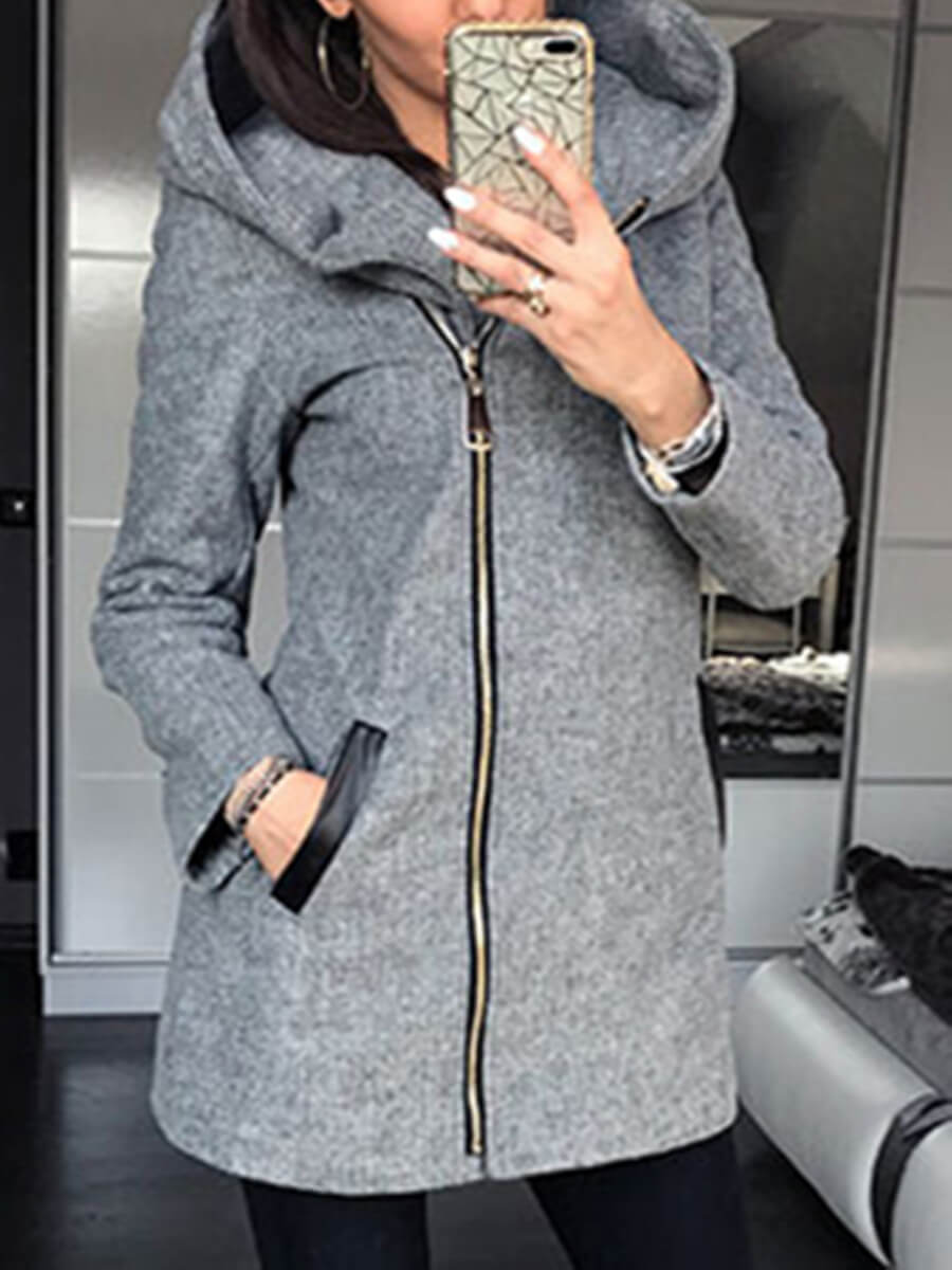 

Lovely Casual Hooded Collar Zipper Design Grey Coat