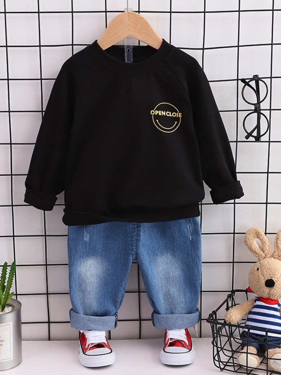 

Lovely Casual O Neck Letter Print Black Boy Two Piece Pants Set