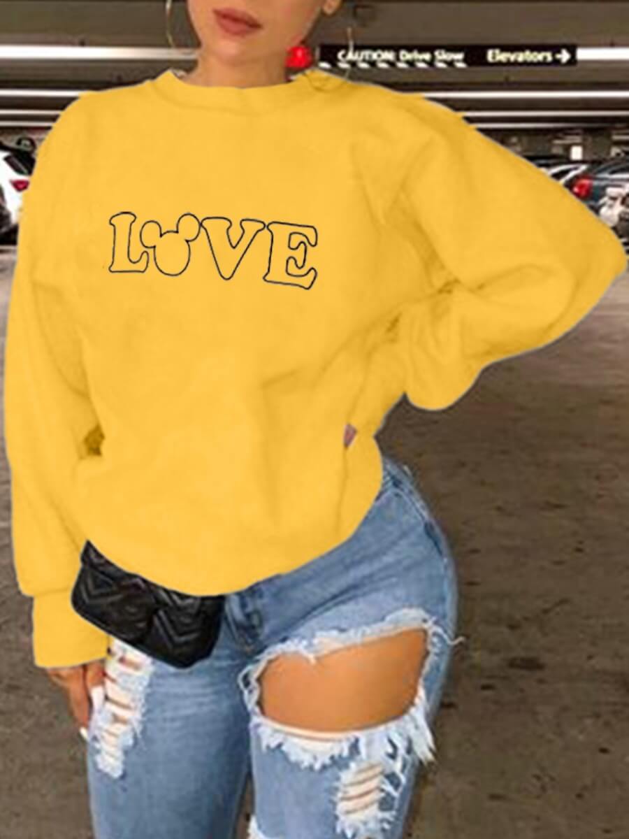 

Lovely Casual O Neck Letter Print Yellow Hoodie