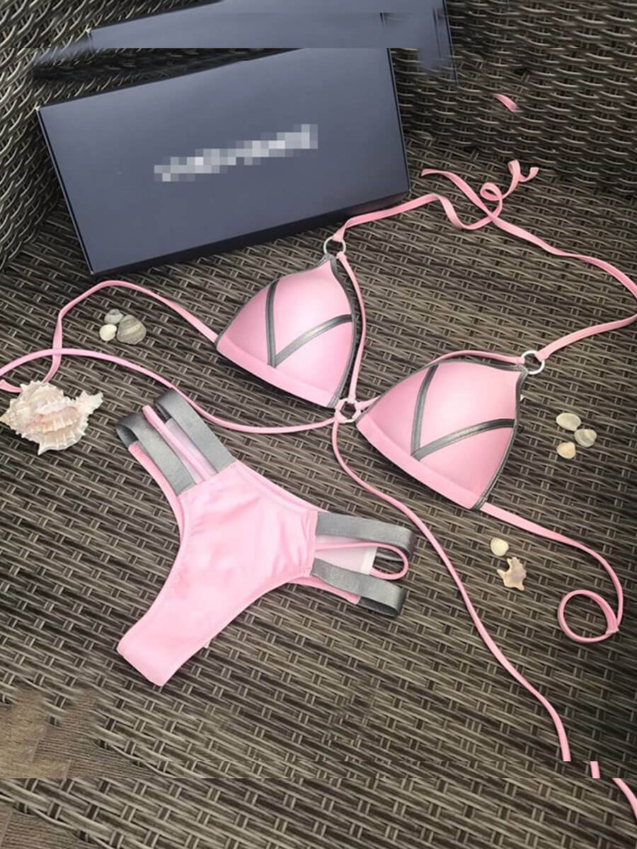 

Lovely Sweet Lace-up Hollow-out Pink Two-piece Swimsuit