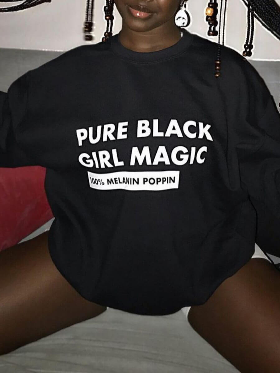 

Lovely Casual O Neck Letter Print Black Plus Size Hoodie