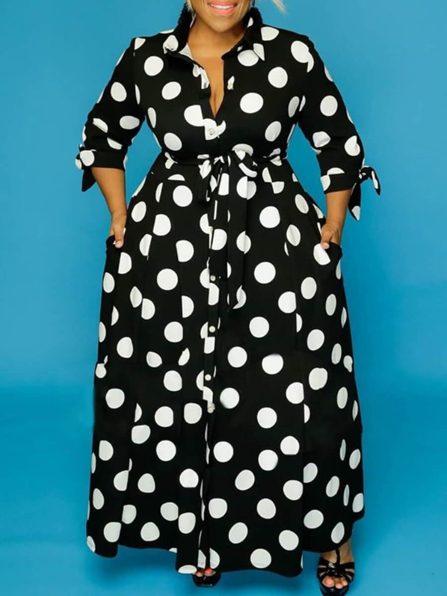 

Lovely Formal Dot Print Lace-up Black Floor Length Dress