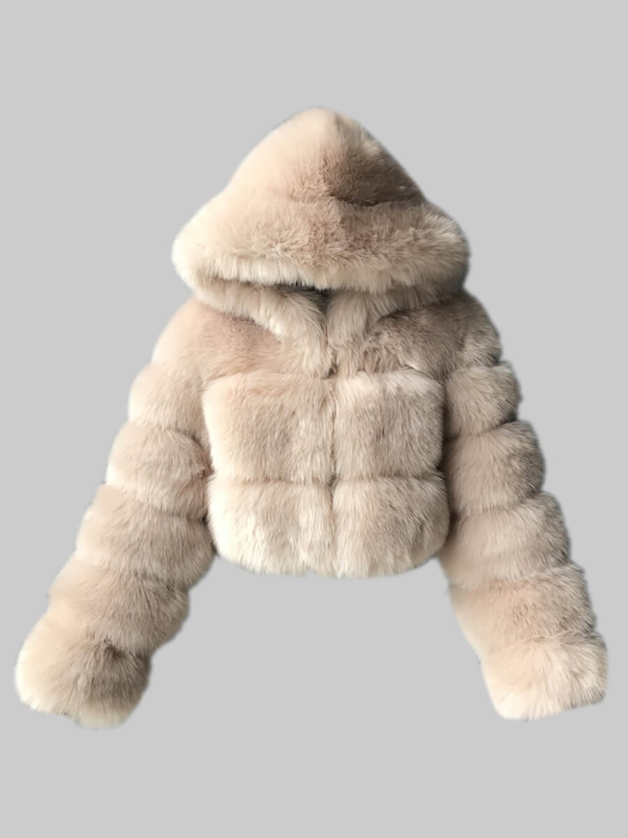

Lovely Casual Hooded Collar Zipper Design Light Tan Faux Fur