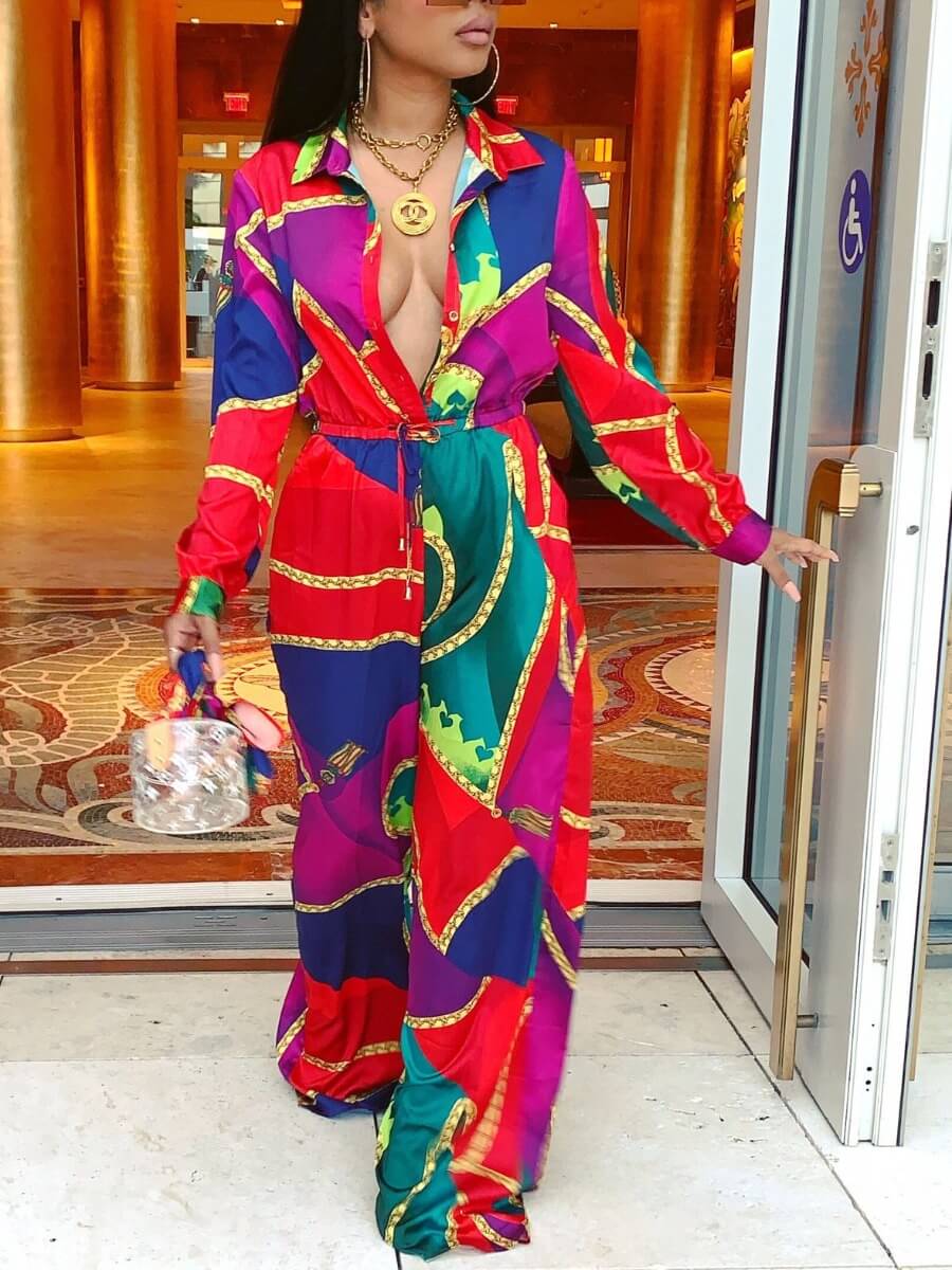

Lovely Stylish Print Patchwork Multicolor One-piece Jumpsuit, Multi