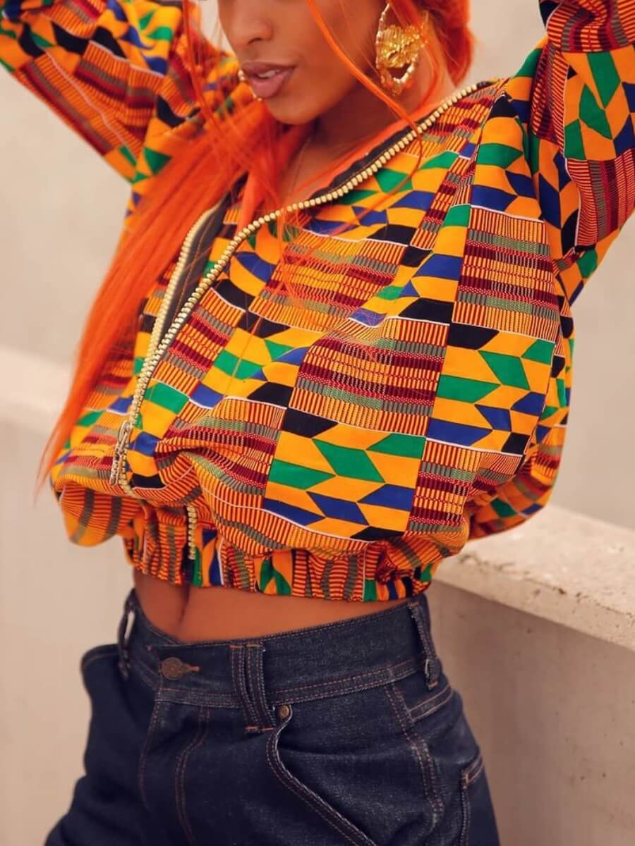 

Lovely Casual Geometric Print Patchwork Orange Hoodie