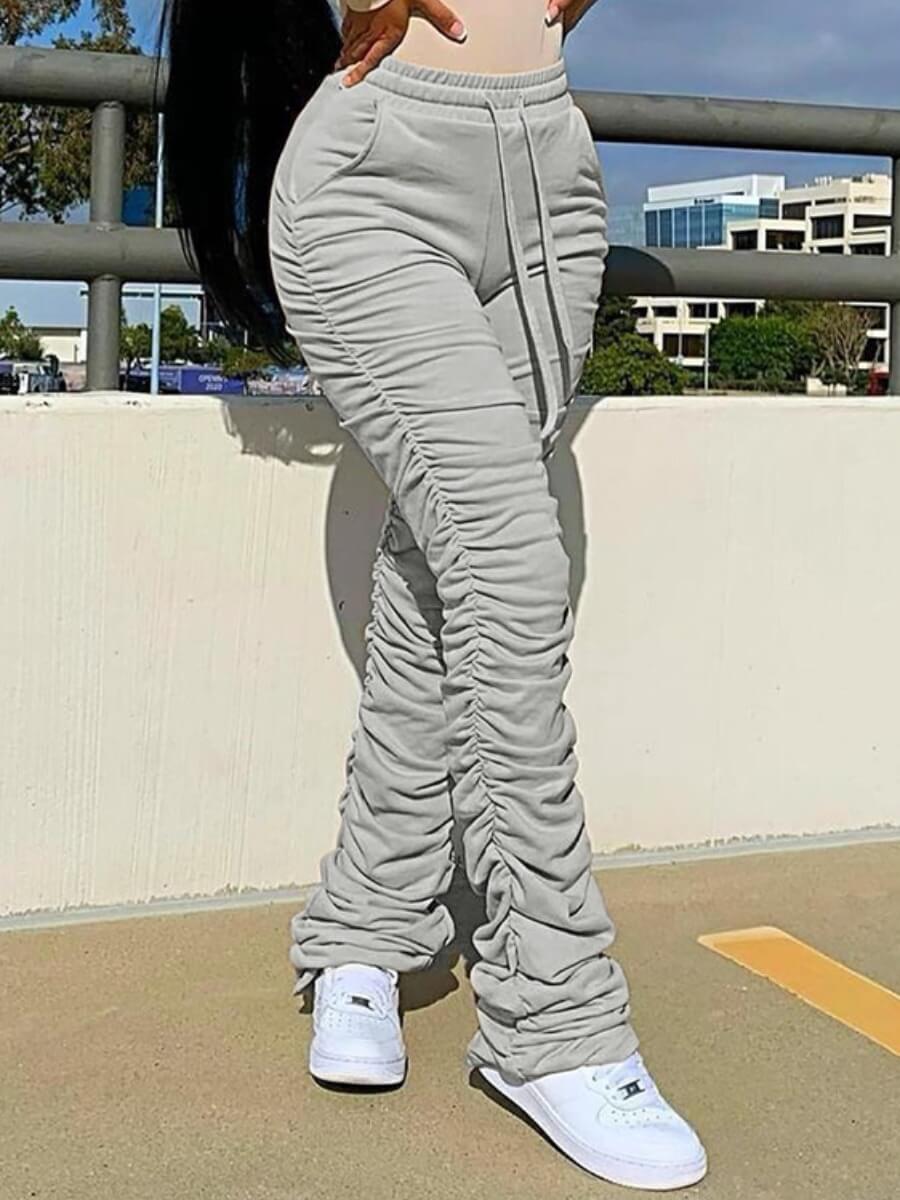 

Lovely Chic Drawstring Fold Design Grey Pants