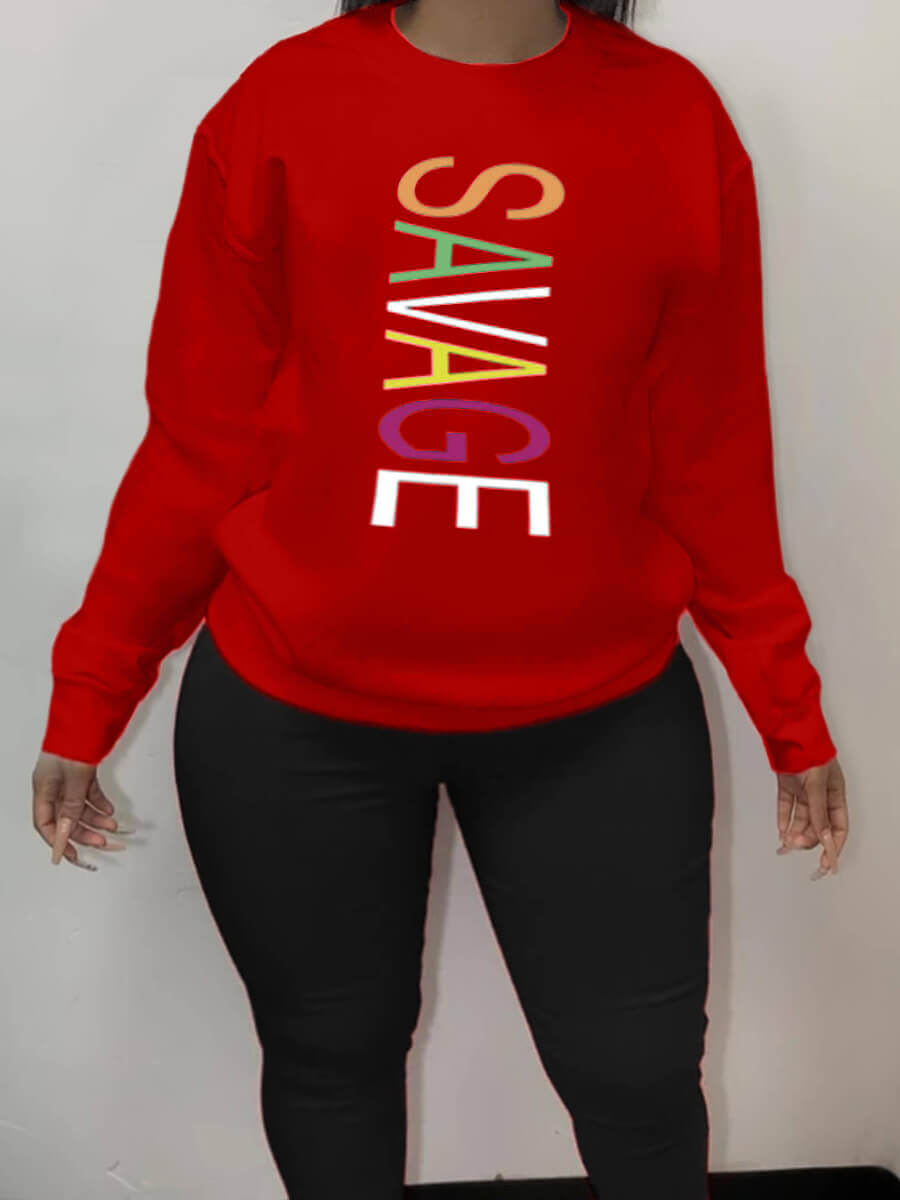 

Lovely Sweet Letter Print Patchwork Red Plus Size Hoodie