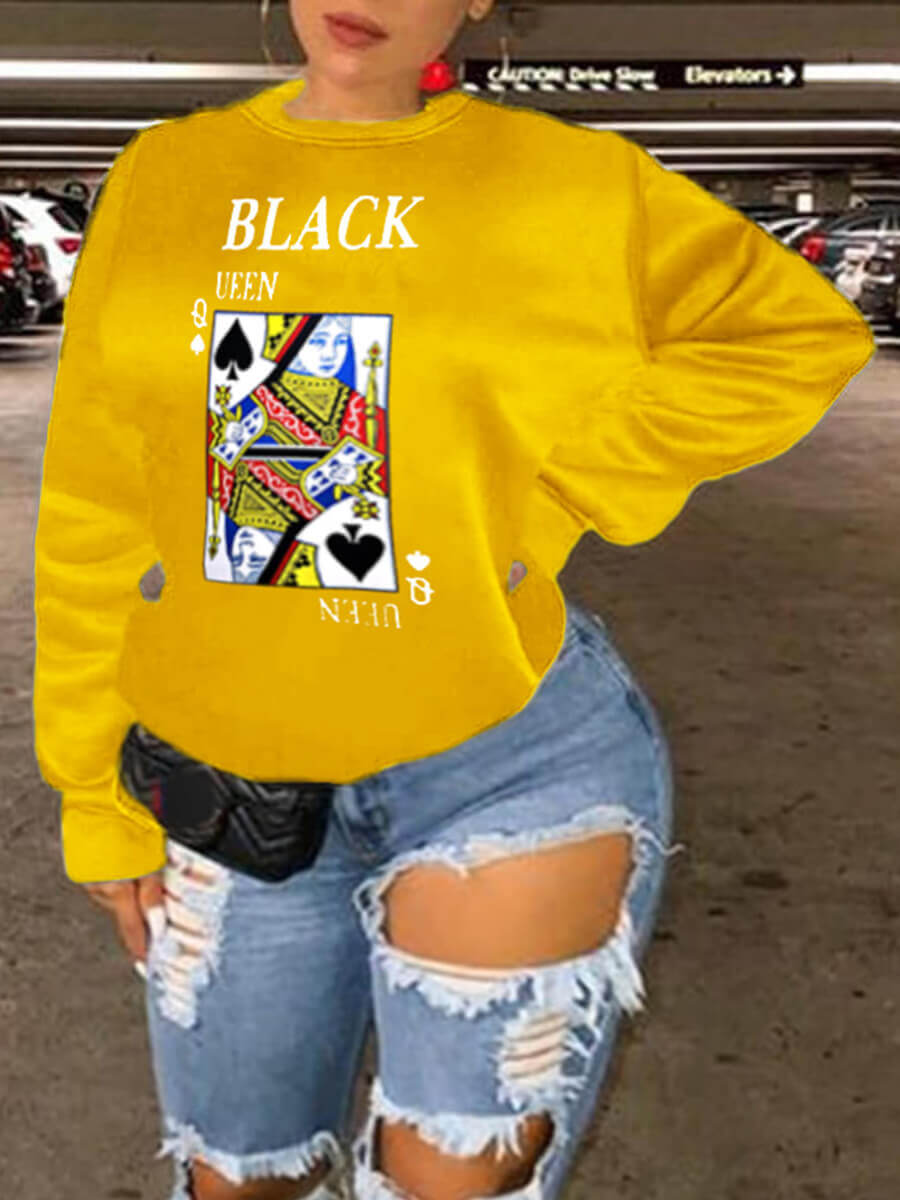 

LW Plus Size Card Letter Print Hoodie, Yellow