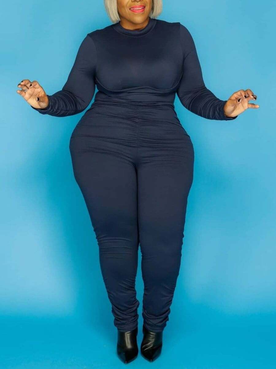

Lovely Casual O Neck Hollow-out Blue Plus Size One-piece Jumpsuit