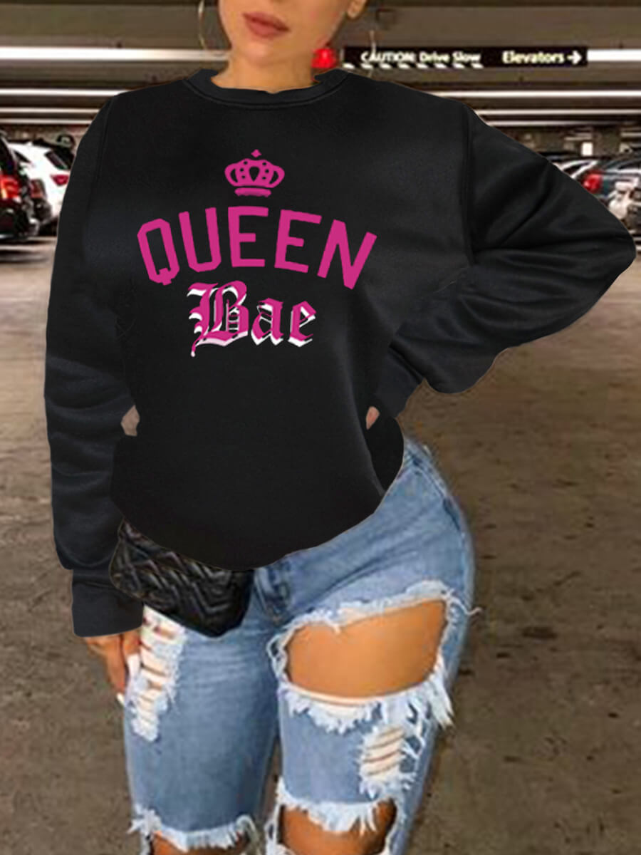 

Lovely Street Letter Print Patchwork Loose Black Hoodie