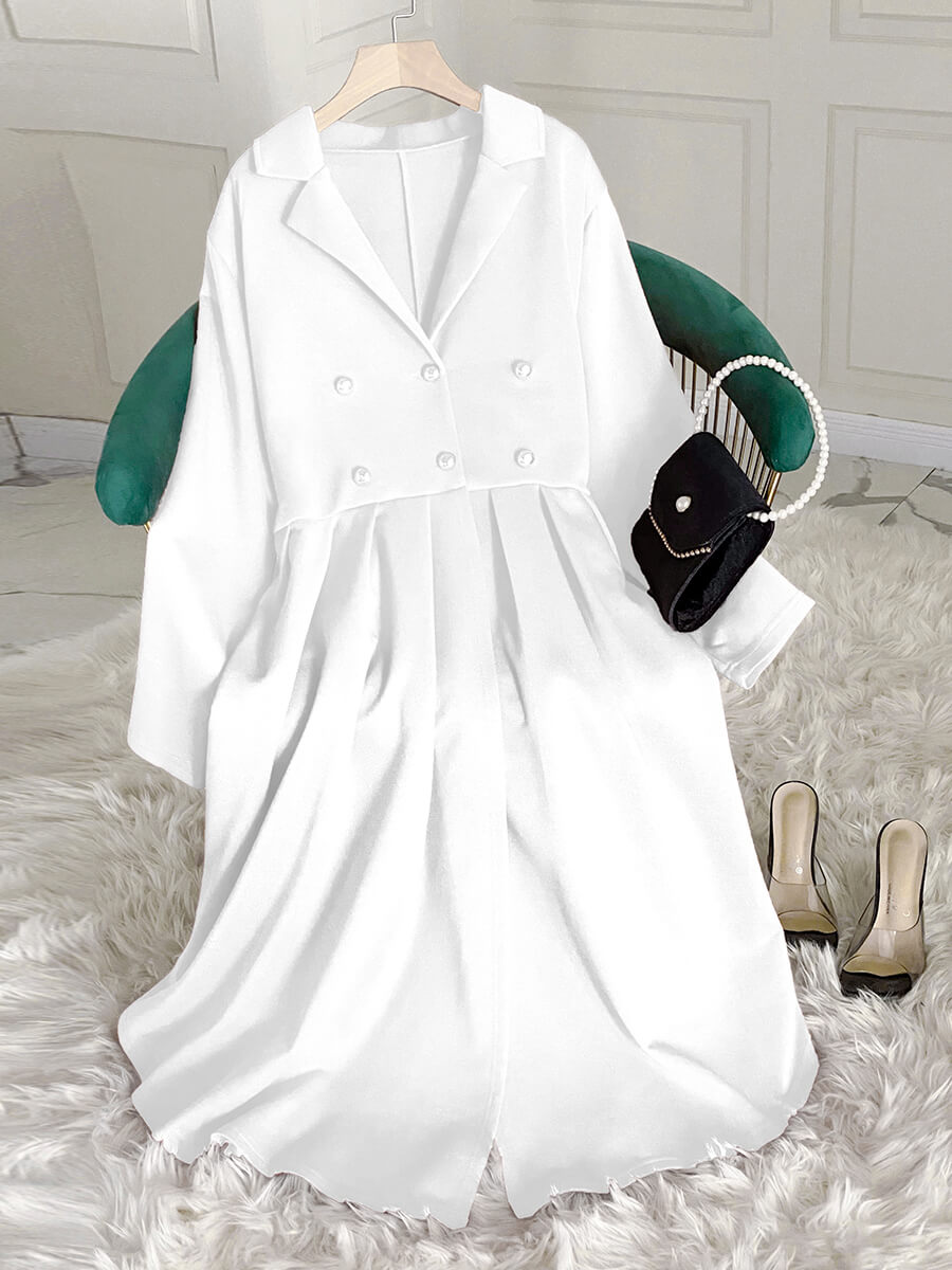 

Lovely Stylish Turndown Collar Ruffle Design White Trench Coat