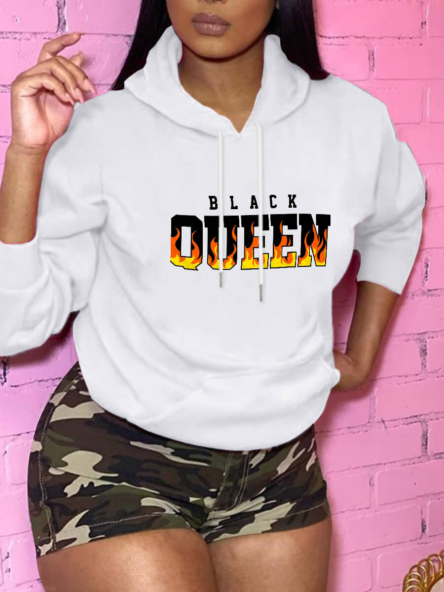 

Lovely Street Letter Print Kangaroo Pocket White Hoodie