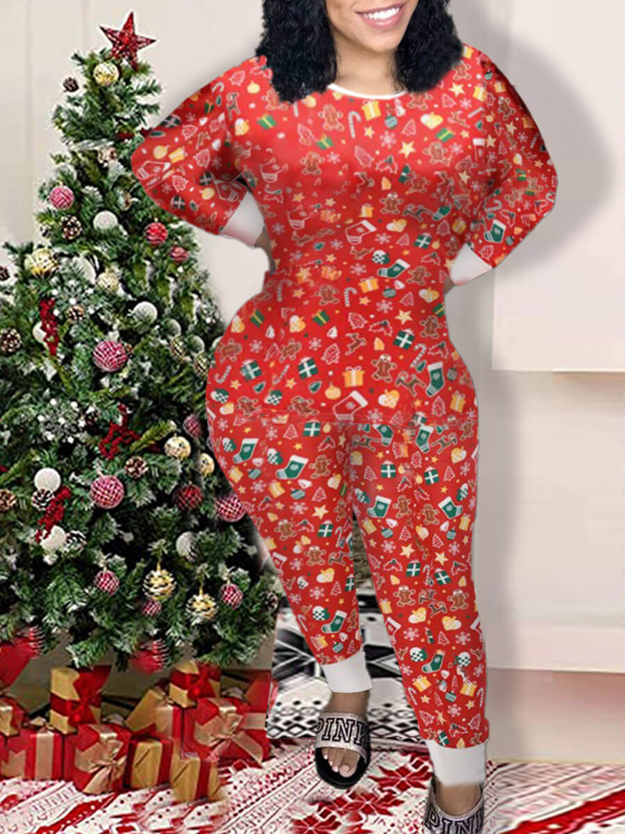 

Lovely Trendy Christmas Day Print Red Sleepwear