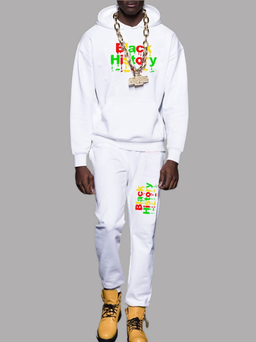 

Lovely Trendy Hooded Collar Letter Print White Men Two Piece Pants Set