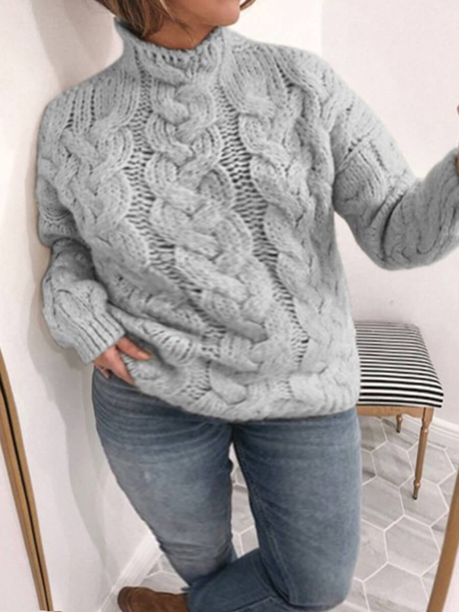 

Lovely Polyester Casual Plain Regular sleeve Basic Regular Regular Long Sleeve Turtleneck Solid Color Plus Size Sweaters & Cardigans, Grey