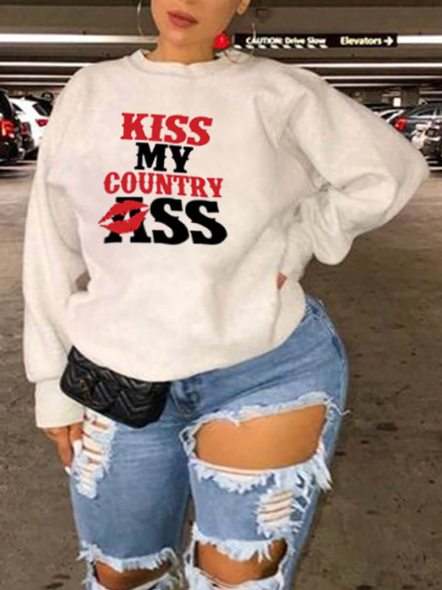 

Lovely Casual Letter Print Patchwork Loose White Plus Size Hoodie