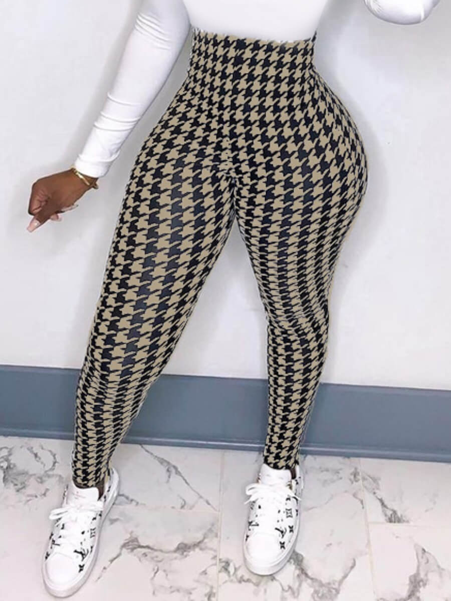 bella elegante geometrica stampa patchwork khaki pants_pants