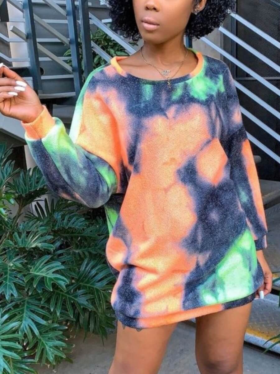 

Lovely Street O Neck Tie-dye Multicolor Mini Dress, Multi