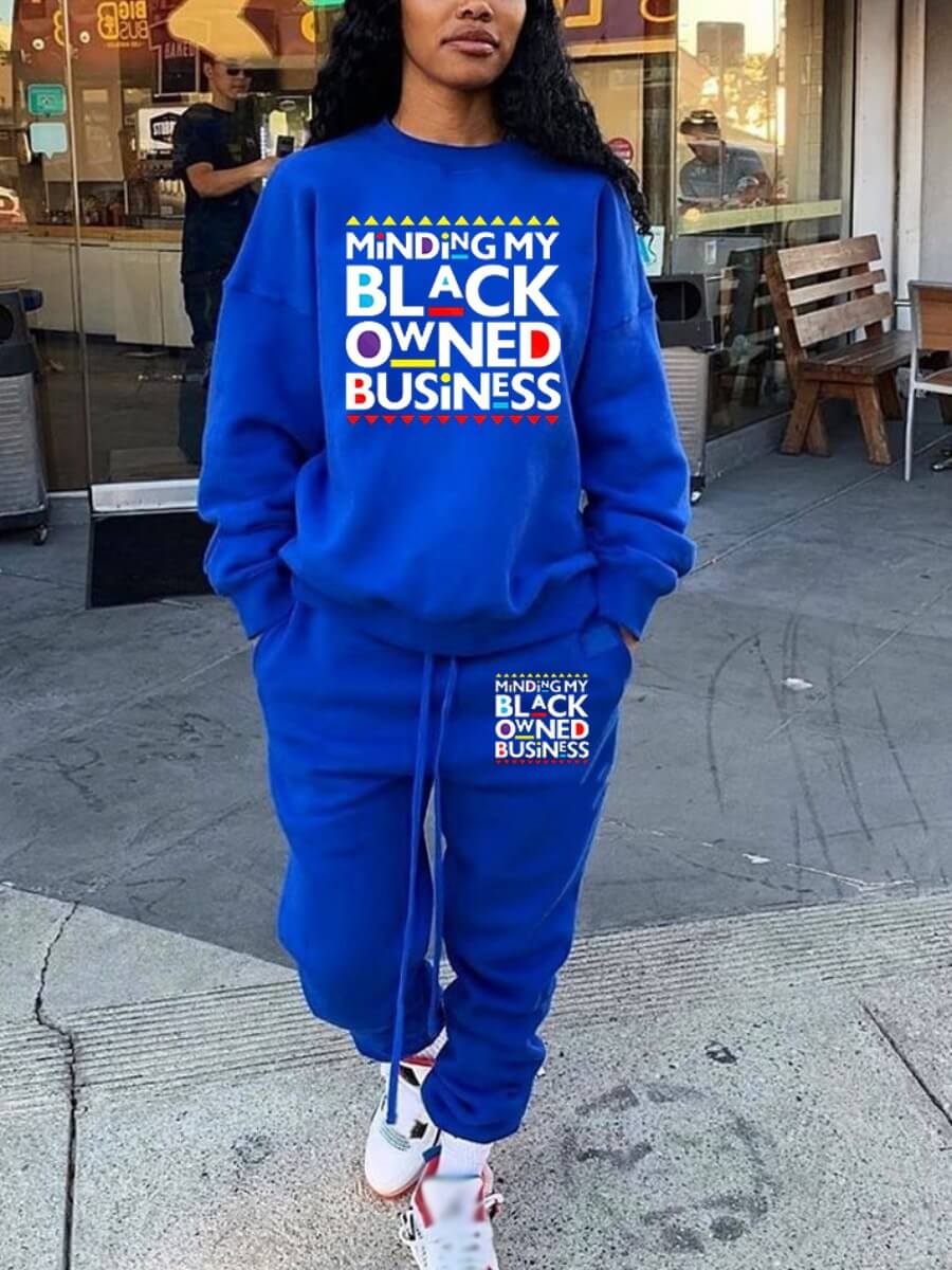 

Lovely Street O Neck Letter Print Blue Two Piece Pants Set