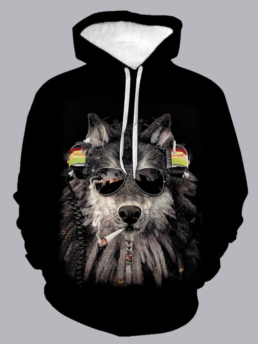 

Lovely Street Dog Print Patchwork Black Men Hoodie