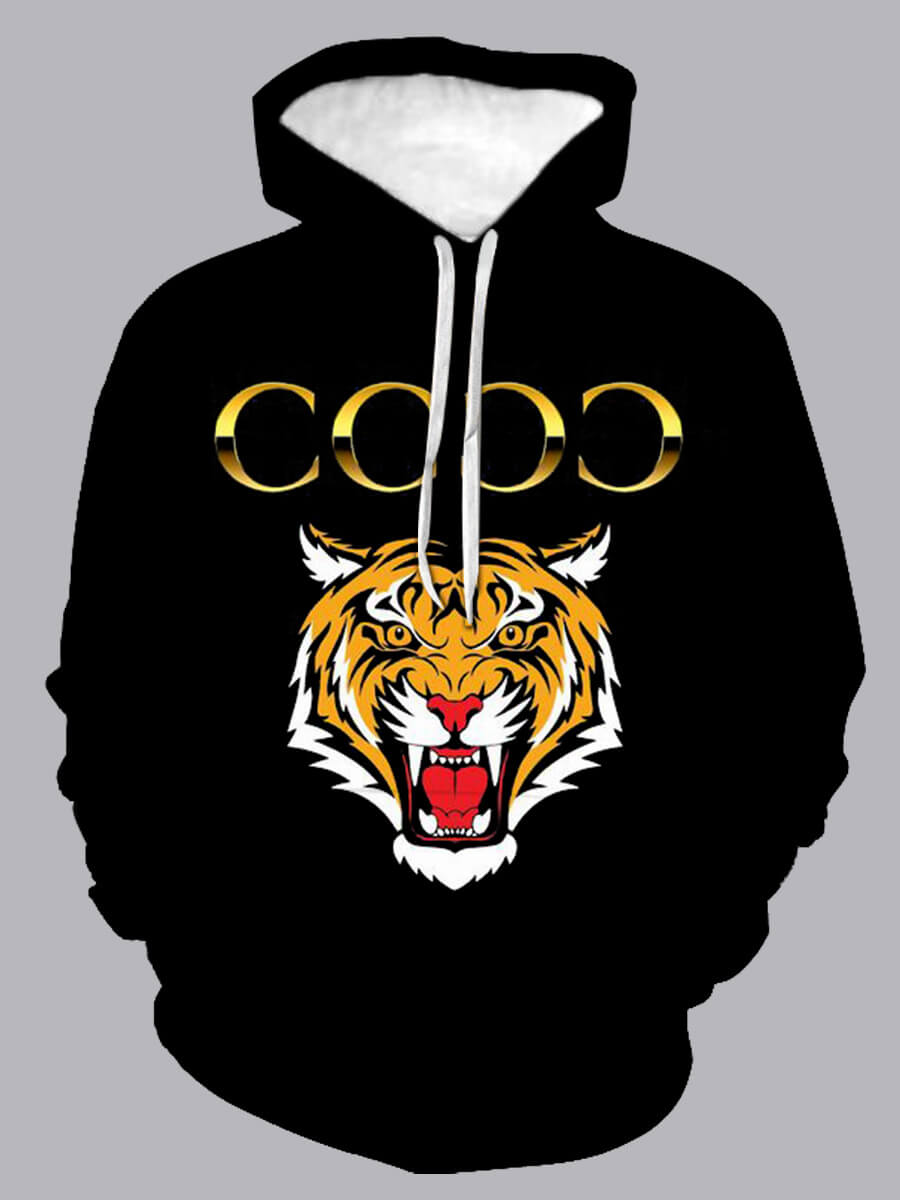 

Lovely Casual Hooded Collar Print Black Men Hoodie