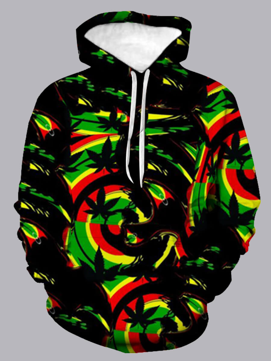 

Lovely Casual Leaf Print Patchwork Black Men Hoodie