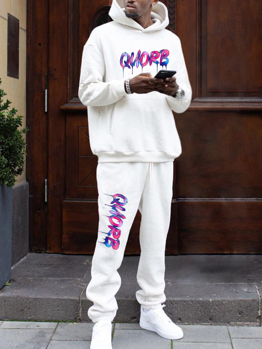 

Lovely Casual Hooded Collar Letter Print White Men Two-piece Pants Set