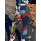 Lovely Street Color-lump Patchwork Red Pants