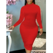 Lovely Casual Turtleneck Tassel Design Red Knee Le