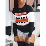Lovely Casual O Neck Letter Print Black Hoodie