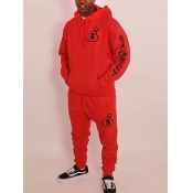 LW Men Letter Print Kangaroo Pocket Sweatsuit Set