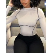 Lovely Casual O Neck Patchwork White Base Layer