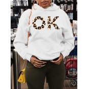 Lovely Casual Letter Leopard Print White Hoodie