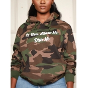 Lovely Casual Color-lump Camo Letter Print Green H