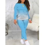 LW Casual O Neck Gradient Print Skyblue Two Piece 