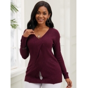 Lovely Formal V Neck Dropped Shoulder Wine Red Swe