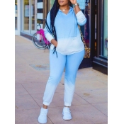 Lovely Casual Hooded Collar Kangaroo Pocket Blue T