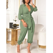 LW BASICS Plus Size Casual V Neck Tie Knot Green J