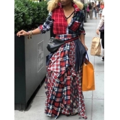 LW Plus Size Casual Grid Print Patchwork Red Skirt