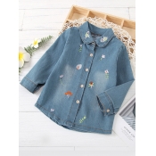 Lovely Stylish Shirt Collar Embroidered Baby Blue 