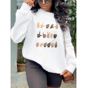 Lovely Leisure O Neck Hands Print White Hoodie